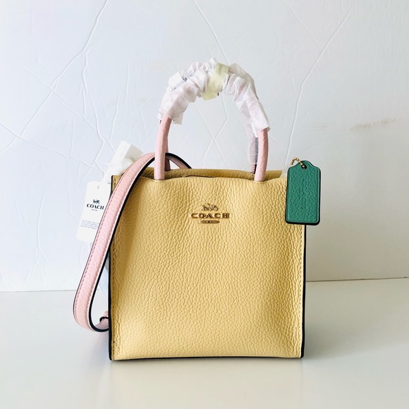 Coach Mini Cally Crossbody Pink Taupe Colorblock Leather Purse - Picture 2 of 12